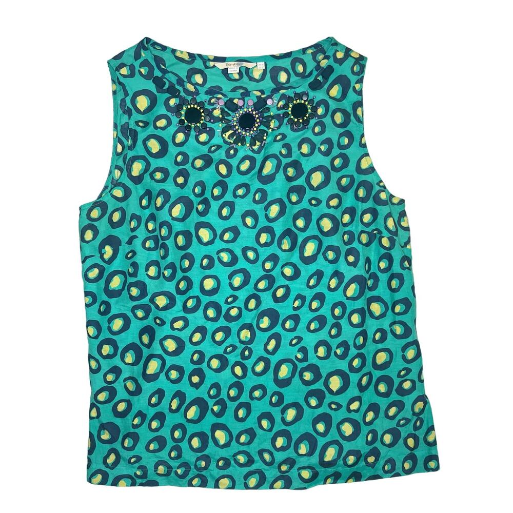 Boden Leopard Print Top EUC size 12 Embellished Sleeveless Side Zip